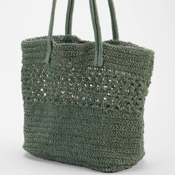 NWT J JILL Sage Green Crocheted Large Jute Tote - Picture 3 of 3